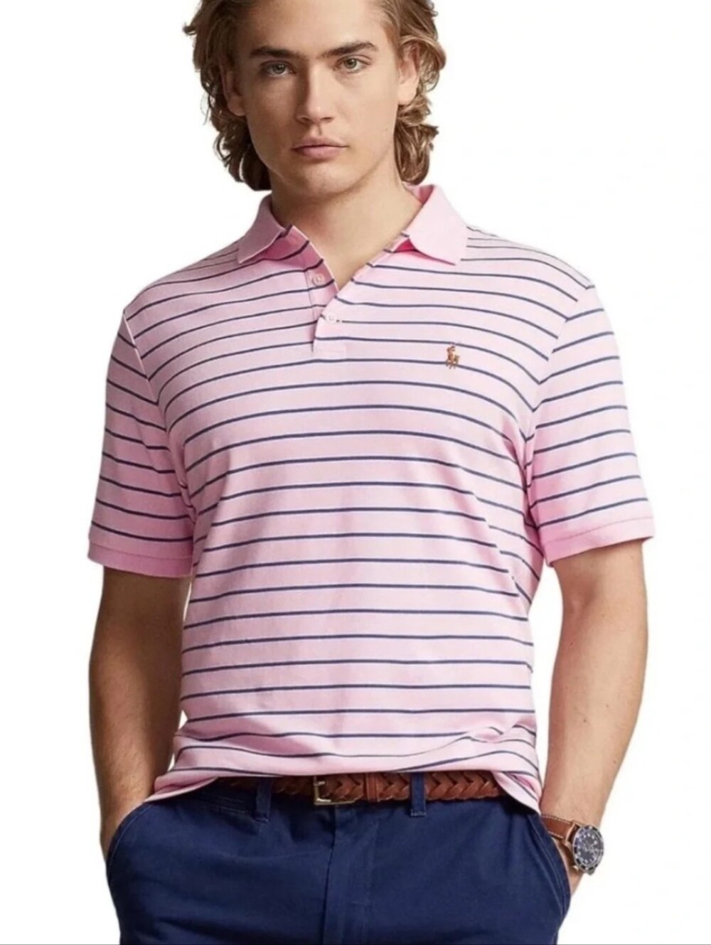 Polo Ralph Lauren Classic Fit Soft Cotton Polo Shirt Carmel Pink Navy Sz XL